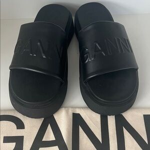 Ganni Black Embossed Slide Sandals